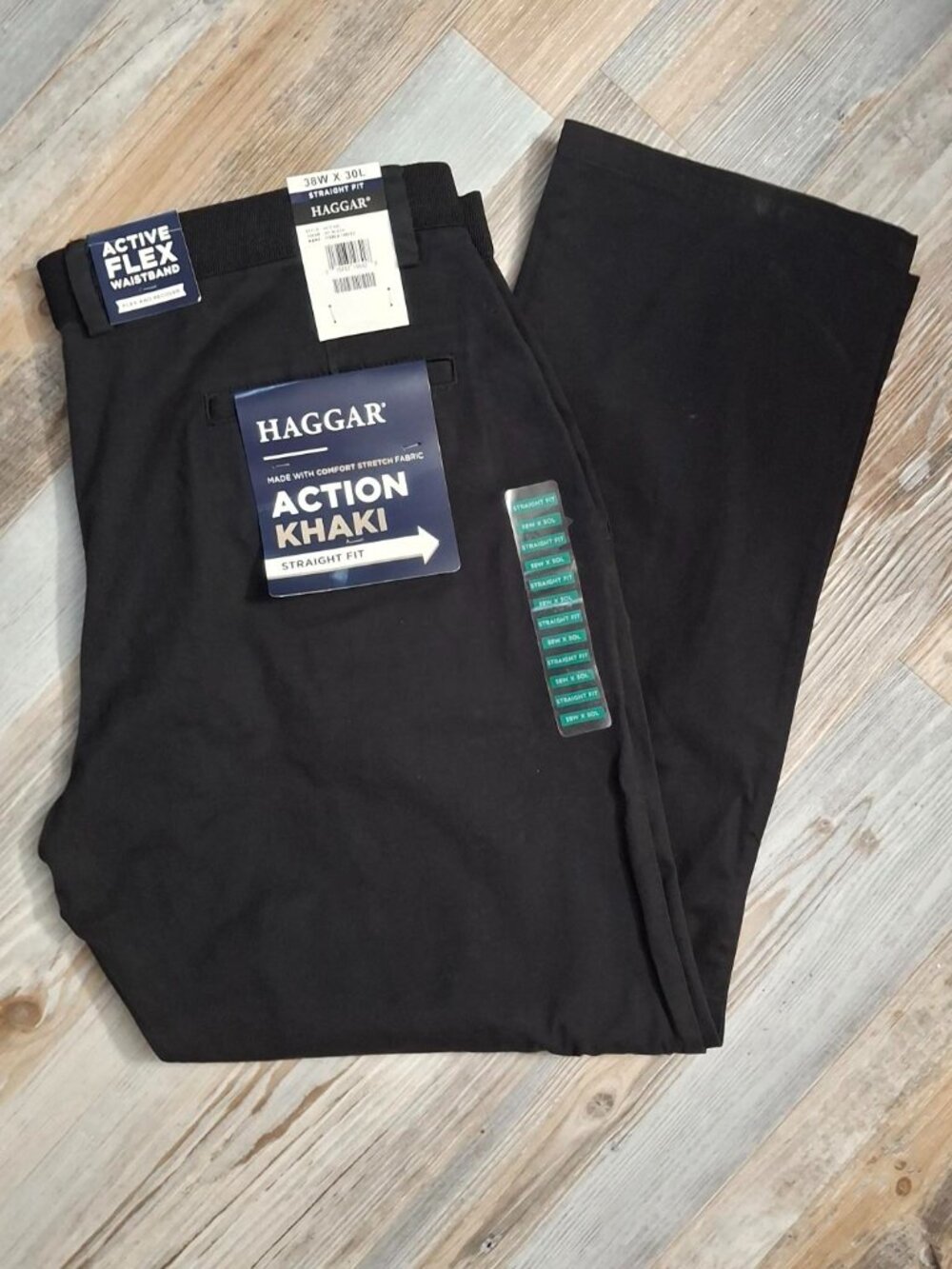 NEW Men's Haggar Black Action Khaki Straight Fit Stretch Waistband 38/30